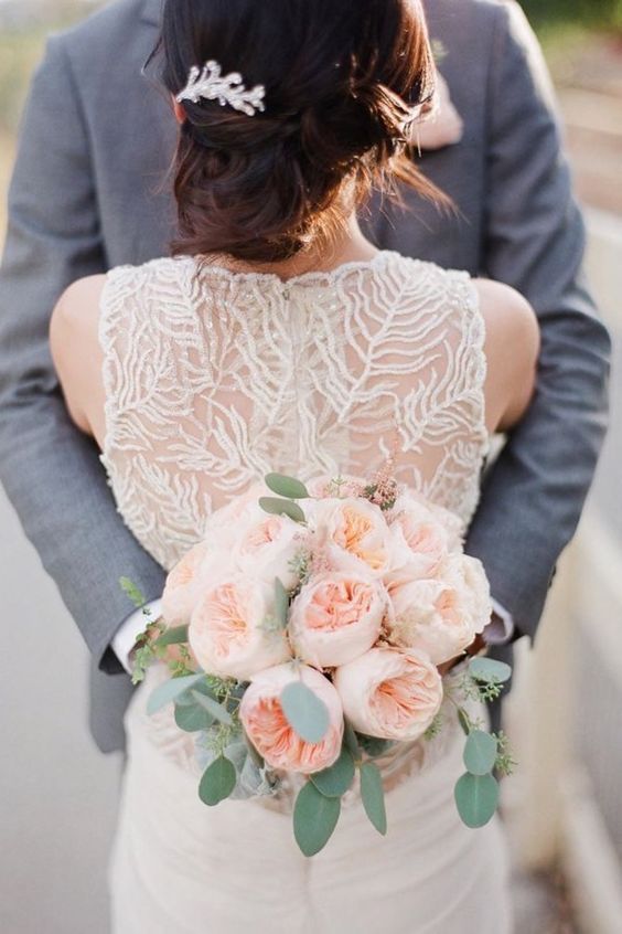 Simple peach bouquet with Juliet roses, but so stunning!