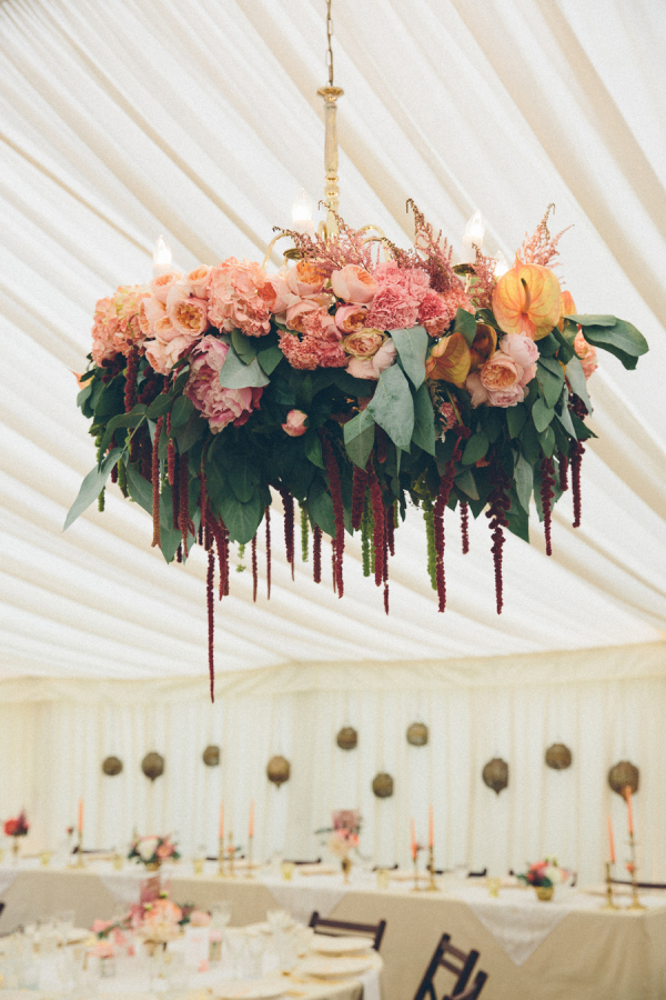 Wedding Wednesday trend chandeliers with flowers Parfum Flower Company