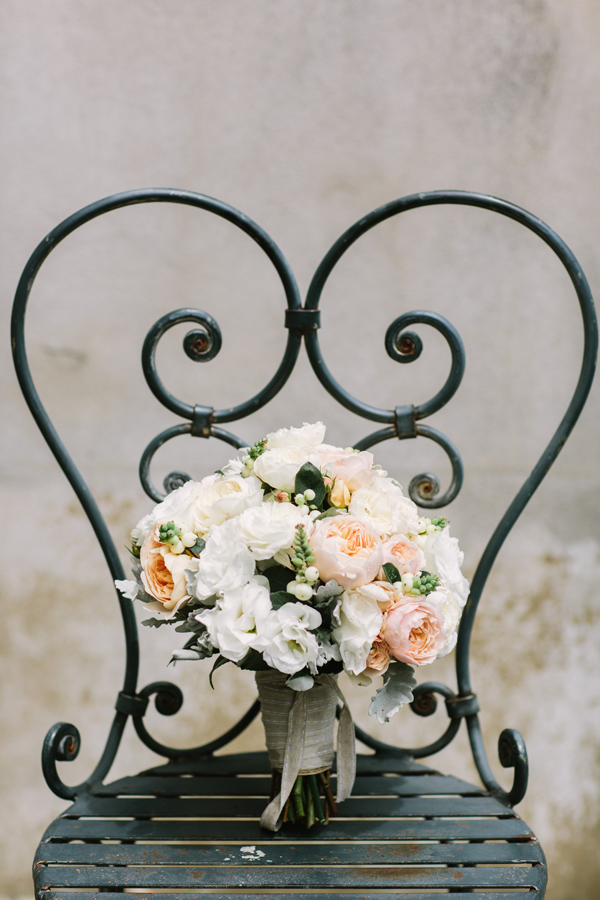 Stunning wedding bouquet with David Austin Juliet garden roses. 