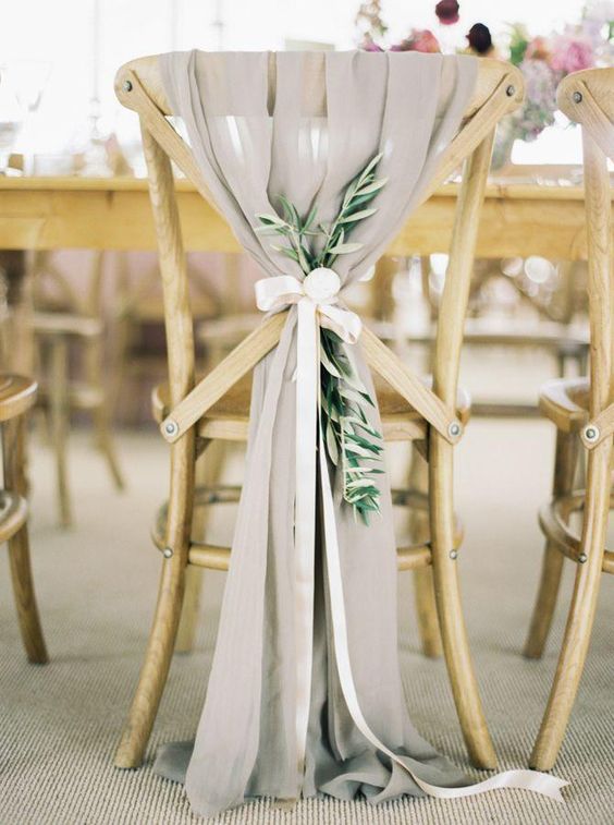 Chair ornaments for a white/grey wedding theme. Love the natural garden vibe!